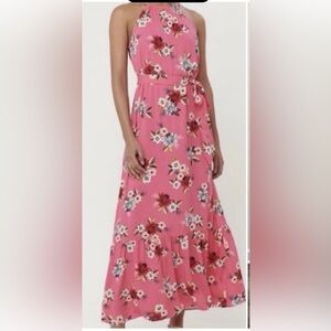 LOFT Pink Floral Maxi Dress | Tie Waist | Sleeveless | Size XS NWT